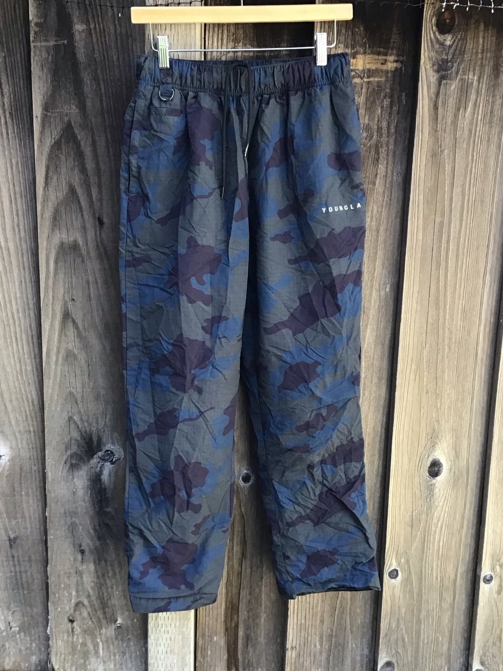 YoungLA Off The Grid Camo Pants Mens Medium Blue Black Tactical Joggers 201